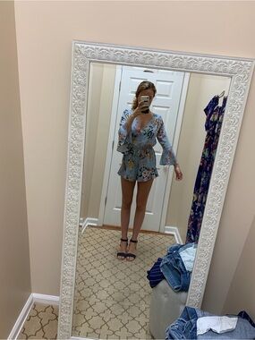 She + Sky Light Blue Floral Wrap Romper